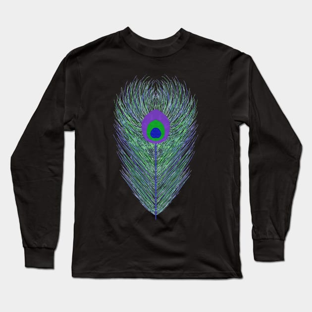 Peacock Feather Long Sleeve T-Shirt by Rosemarie Guieb Designs